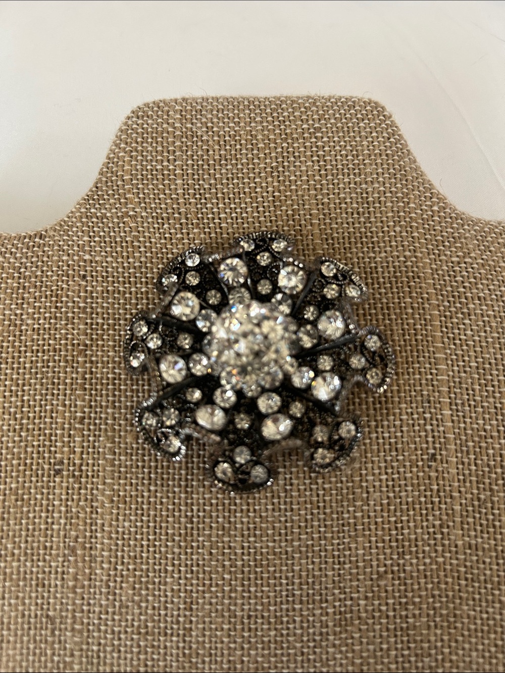 Crystal Floral Statement Brooch - Silver and Black